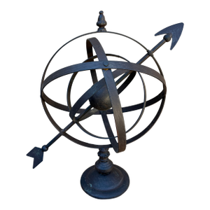 Vintage French Country Iron Garden Armillary Sundial- Outdoor Estate Decor