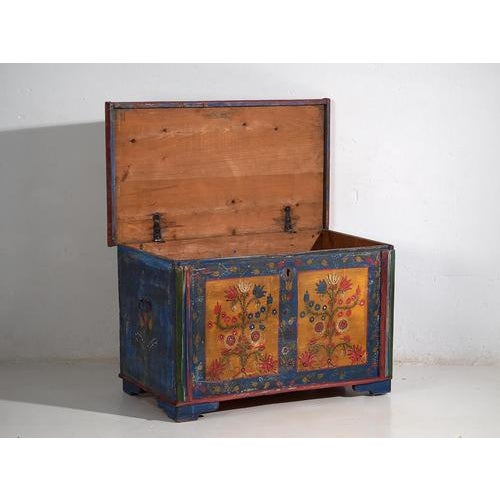 Antique Folk Art Style Chest with Floral Motifs, 1920s For Sale - Image 4 of 12