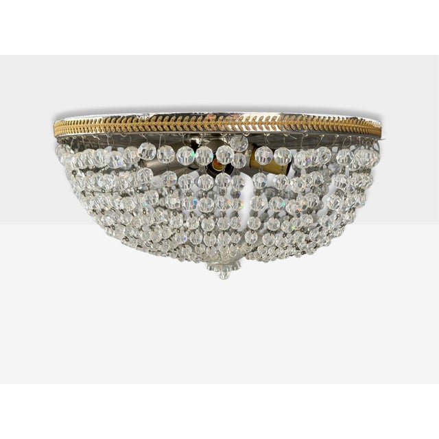 Neoclassical, Basket Flush Mount Ceiling Light, Bronze, Crystal, France, 20th C. For Sale - Image 11 of 14