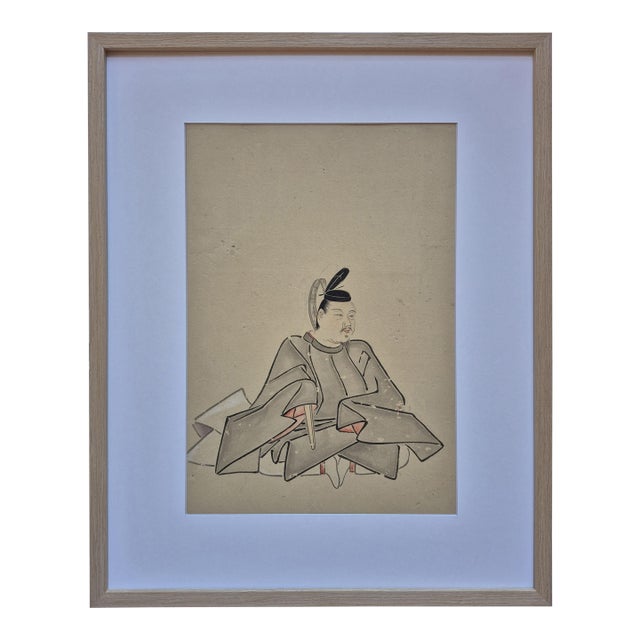 Antique Japanese Edo Period Painting of Samurai Lord - Framed For Sale
