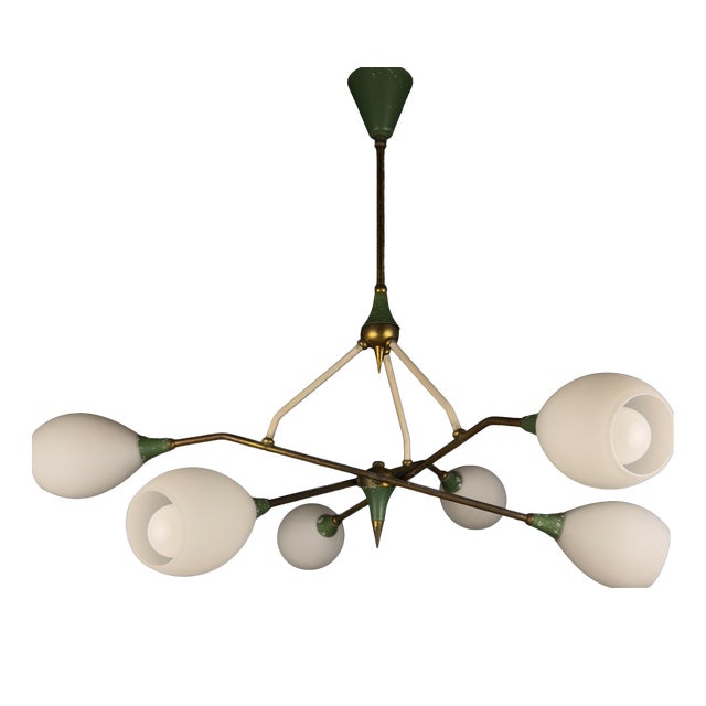Mid-Century Chandelier with Opaline Glass from Stilnovo, Italy, 1960s For Sale