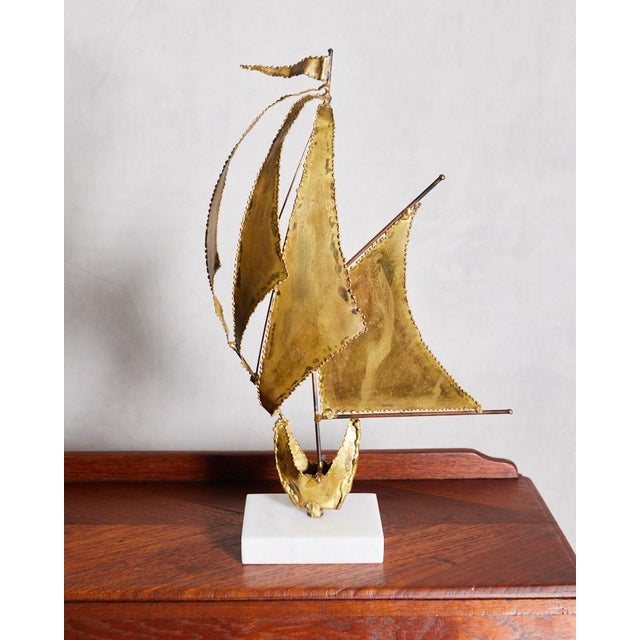 Brass Brass and Marble Sailboat Sculpture For Sale - Image 8 of 10