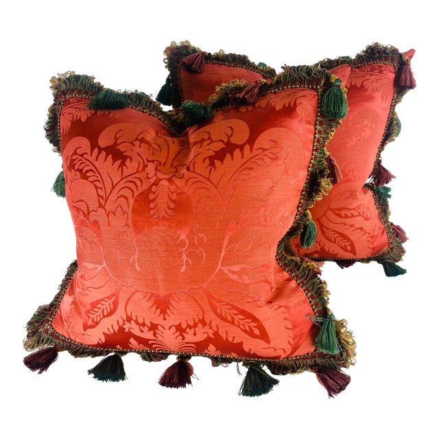 Vintage Scalamandre Classic Tasseled Silk Pillows/Pair For Sale