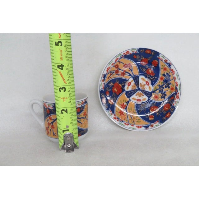 Ceramic Japan Asian Blue Red and Yellow Floral Coffee Espresso Cup and Saucer Set For Sale - Image 7 of 9