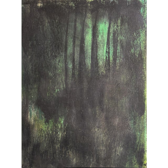 Through 18*24 Original Painting Art by Carrie Bergey - Black Green For Sale