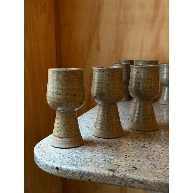 Handmade Speckled Stoneware Goblets, Set of 8 For Sale - Image 15 of 18
