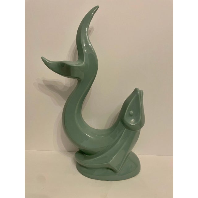 Ceramic Vintage Haeger Aqua Green Ceramic Flying Fish Statue For Sale - Image 7 of 13