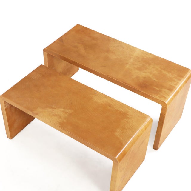 A Nesting Set of Two Parchment Coffee Tables in the Manner of Jean-Michel Frank For Sale In Philadelphia - Image 6 of 6