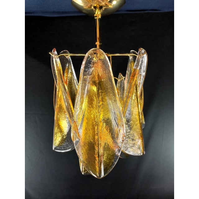 1970s Vintage Ceiling Lamp in Murano Swallow Glass & in Amber-Colored Crystal, Venice, Italy, 1970s For Sale - Image 5 of 6
