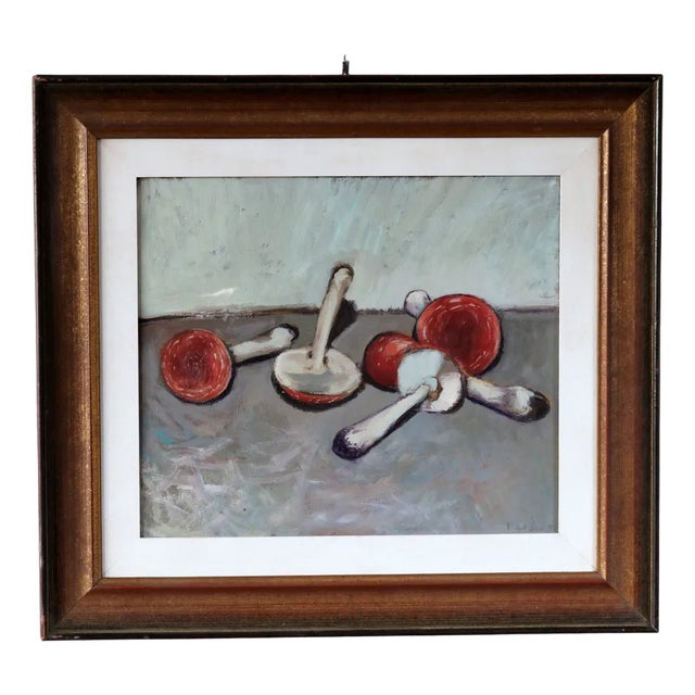 Piero Leo, Red Mushrooms, 1970s, Oil Painting, Framed For Sale
