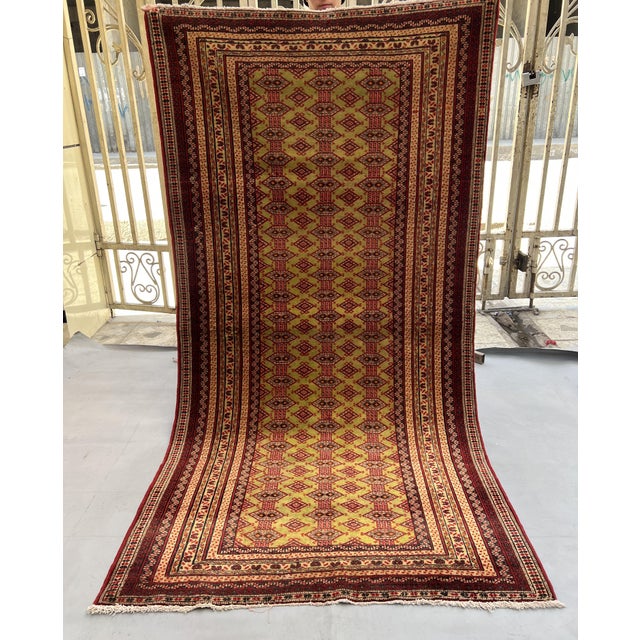 Gemstone Vintage Afghan Zahir Shahi Green Diamond Rug - 7'4" X 3'9" For Sale - Image 7 of 12