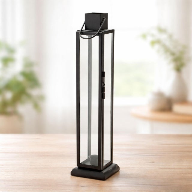 Kenneth Ludwig Chicago Modern Iron and Glass Taper Candle Lantern 15.75"H For Sale - Image 4 of 4