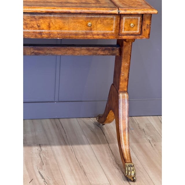 Traditional Mid-20th Century Tooled Leather-Clad Games Table For Sale - Image 3 of 18