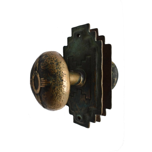 Hand forged heavy cast bronze Southwestern Design Style doorknob sets which include two knobs, two rosettes , knob spindle...