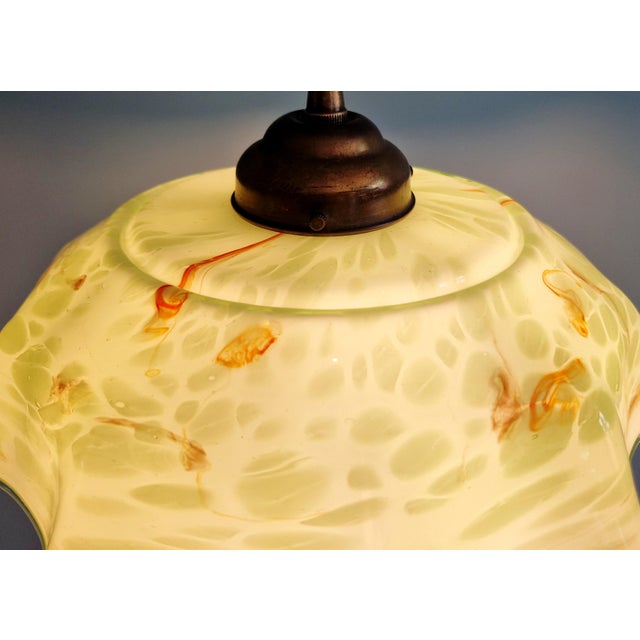 Glass Art Deco Pendant Light in Green Marbled Opaline Glass, 1920s-1930s For Sale - Image 7 of 12