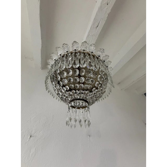 1940 French Flush Mount Murano Glass Empire Dome Crystal Chandelier For Sale - Image 9 of 11