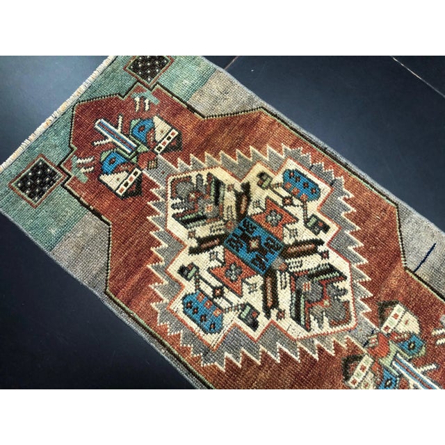 Boho Chic Vintage Boho Turkish Brown Gray and Turquoise Small Rug For Sale - Image 3 of 6