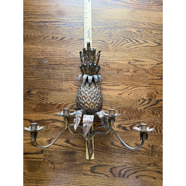 Metal Vintage Italian Tole Iron Pineapple Four-Light Wall Sconce With Copper-Tone Finish For Sale - Image 7 of 12