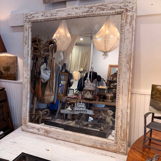 Wood Large French Pine Mirror With Old Glass For Sale - Image 7 of 9