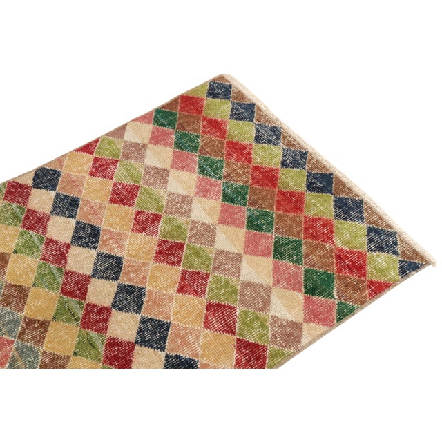 1970s Vintage 1970s Art Deco Runner in Beige-Brown, Multicolor Geometric Pattern For Sale - Image 5 of 7