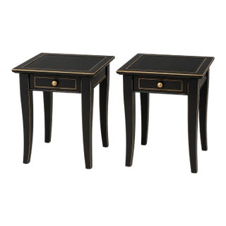 Late 20th Century Pair of Onyx Black & Gilded Accent Tables — Custom Designer Finish For Sale
