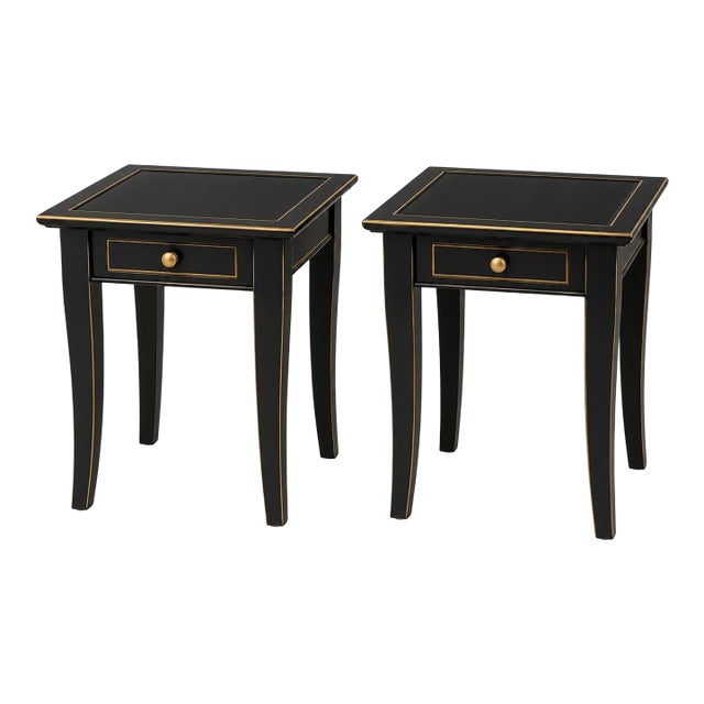 Late 20th Century Pair of Onyx Black & Gilded Accent Tables — Custom Designer Finish For Sale