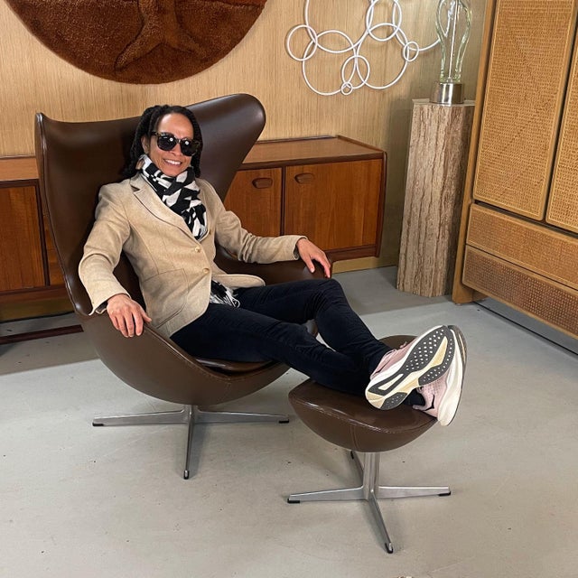 Vintage Arne Jacobsen for Fritz Hansen Egg Chair with ottoman. This chocolatey leather will make you salivate. The color...