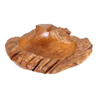 Large 22" to 25" D Hand Carved Organic Teak Bowl 6 For Sale