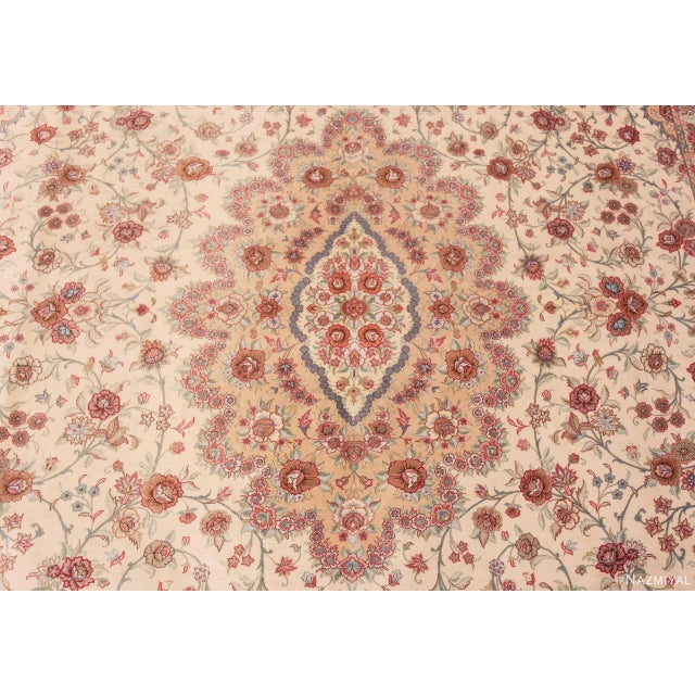 1950s 1950s Fine Floral Room Vintage Persian Silk Qum Rug For Sale - Image 5 of 8