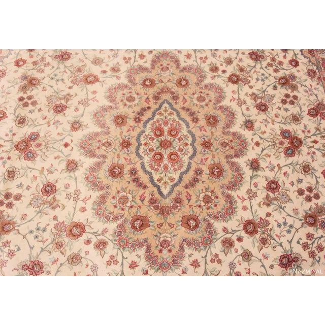 1950s Nazmiyal Collection 1950s Fine Floral Room Vintage Persian Silk Qum Rug For Sale - Image 5 of 8