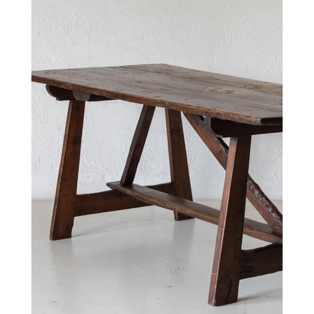 Spanish Poplar Trestle Table For Sale - Image 5 of 14