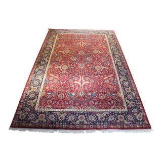 Vintage Hand Woven Indian Agra Jaipur Red Navy Wool Area Rug Oriental 10' X 16' For Sale