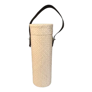 Late 20th Century Vintage Handmade Reed Weave Natural Fiber Wine Carrier Holder with Removable Handle