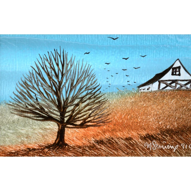 Impressionist Barn in Autumn - Small Country Landscape With Tree by M. Lemieux For Sale - Image 3 of 8