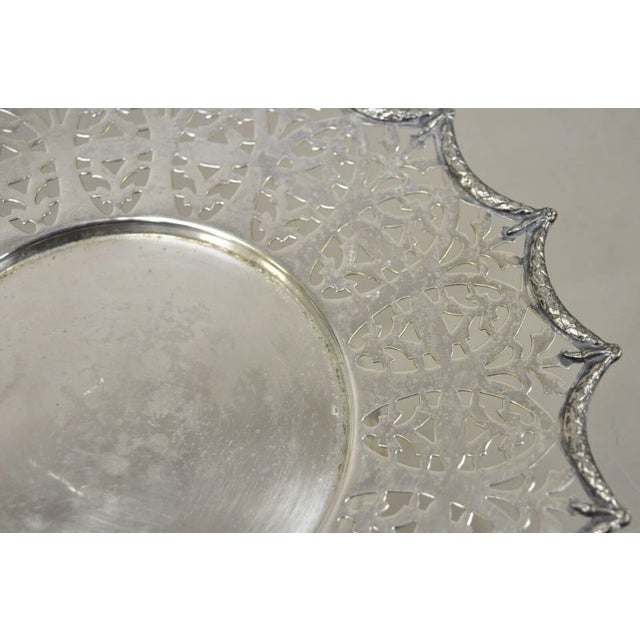 Metal Victorian Silver Plated Draped Rim Small Footed Trinket Dish Platter Tray For Sale - Image 7 of 10