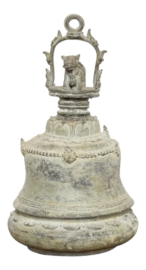 Burmese 19th Century Bronze Ceremonial Bell with Verde Patina and Cow Motif