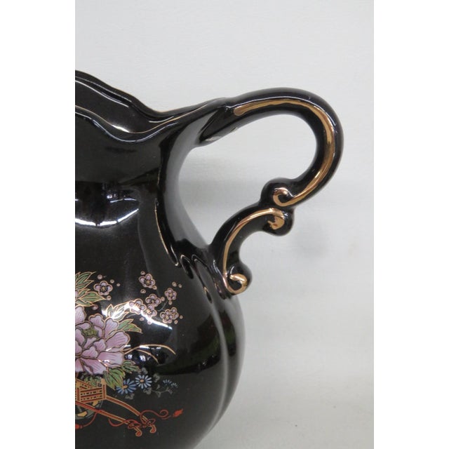 Ceramic Ceramic Pitcher With Matching Underplate 2pc Set Black With Gold Gilt Trim 5029b For Sale - Image 7 of 12
