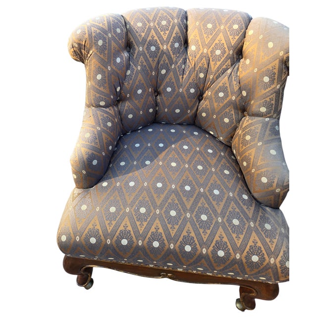 Brown 1990s Marge Carson Boudoir Lounge Accent Chair French Tuffed Wingback Armchair Regency For Sale - Image 8 of 14