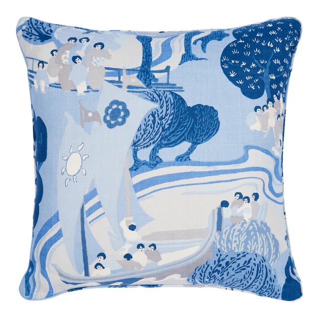 Schumacher Pearl River 22" Pillow in Blues For Sale