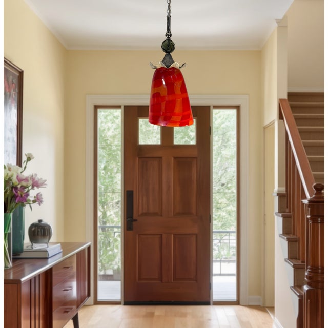 Late 20th Century Murano Orange Red Abstract Flower Bud Pendant Light For Sale - Image 15 of 18