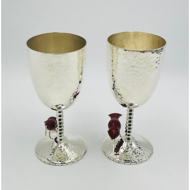 Mexican 1980s Emilia Castillo Taxco Silver Plate Hummingbird Goblets, Mexican Modernism - a Pair For Sale - Image 3 of 15