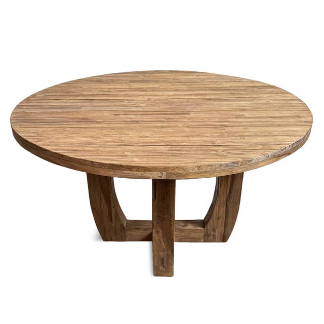 2020s Outdoor Round Teak Mod Dining Table For Sale - Image 5 of 8