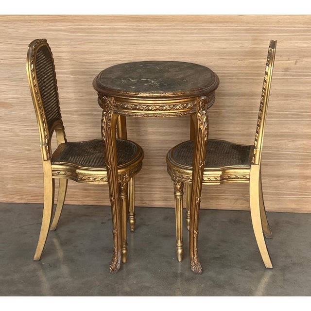 Set of Early 20th Century French Louis XVI Style Gilded Oval Console Table with Chairs For Sale - Image 18 of 18