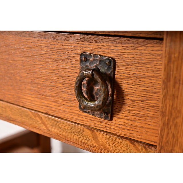 Brown Lifetime Furniture Antique Mission Oak Arts & Crafts Desk or Library Table, Circa 1910 For Sale - Image 8 of 14