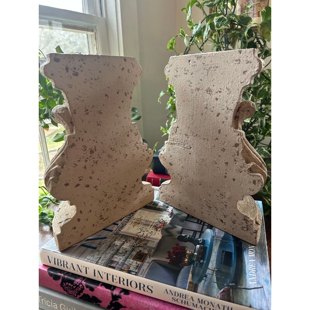 Vintage Faux Concrete Acanthus Leaf Distressed Bookends - A Pair For Sale - Image 9 of 10