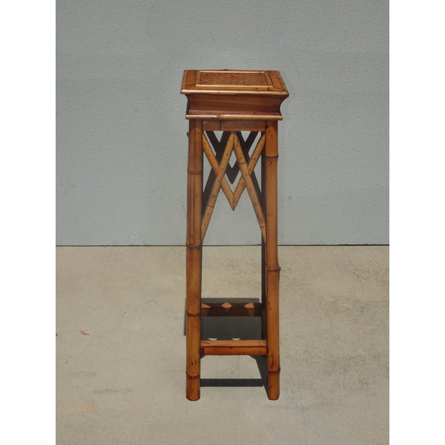 French Vintage French Counry Bamboo Rattan Plant Stand ~ Side Table For Sale - Image 3 of 14