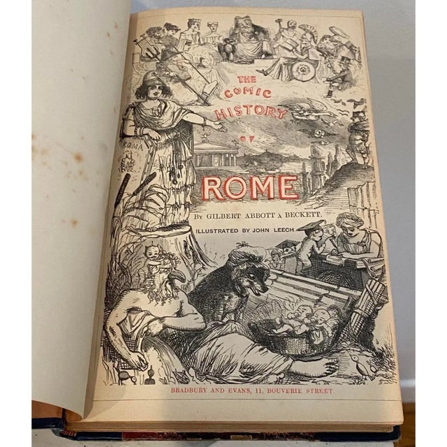 Mid 19th Century 19th Century Comic History of Rome Leather-Bound With Color Etchings C.1850s For Sale - Image 5 of 12