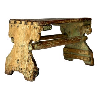 Antique Rustic Wooden Bench, 1890s For Sale