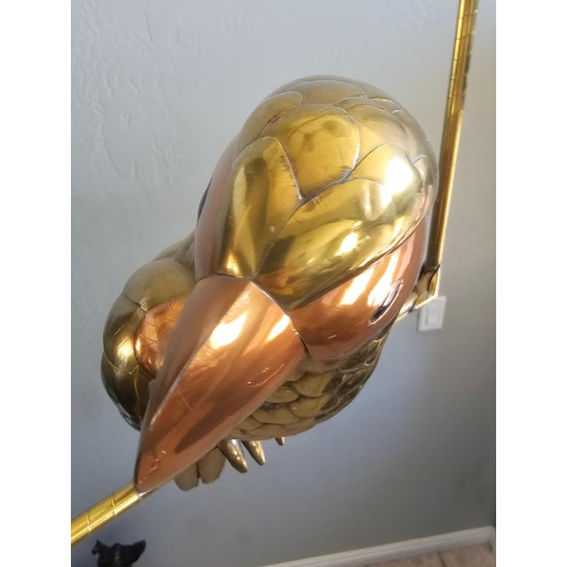 Mid-Century Modern 1970s Sergio Bustamante Style Brass and Copper Parrot on Stand For Sale - Image 3 of 12