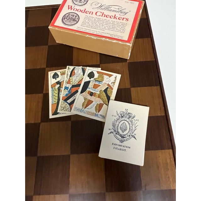 Contemporary Vintage Colonial Williamsburg Wooden Gaming Board Ap-127 Wooden Checkers & Cards For Sale - Image 3 of 12